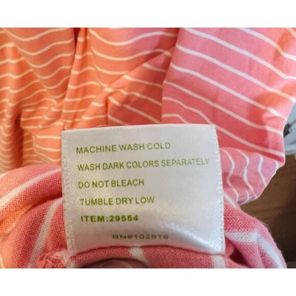 Garnet Hill Green Cotton Pink Striped Shift Dress Medium Scoop Neck 3/4 Sleeves - Picture 6 of 6